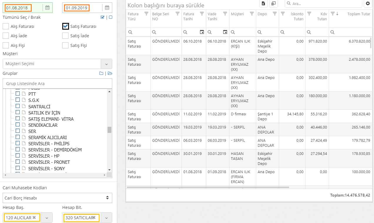 fatura raporları nasıl alınır